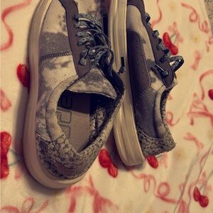 Gray Sneakers with Low-Top Design and Chunky Rubber Soles